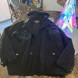 Carbon mens pea coat with hood